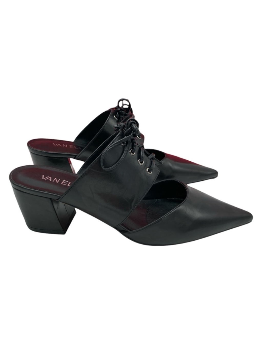 Vintage VAN ELi Kinnon Calf Leather Pointy Toe Lace Up Corset Mules